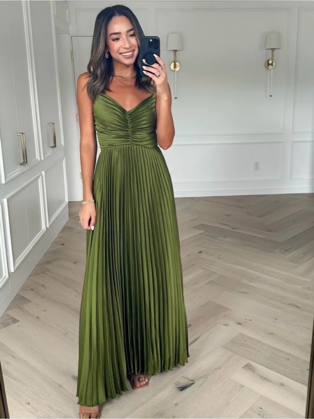 Petal & Pup Olive Green Naira Pleated Maxi Dress